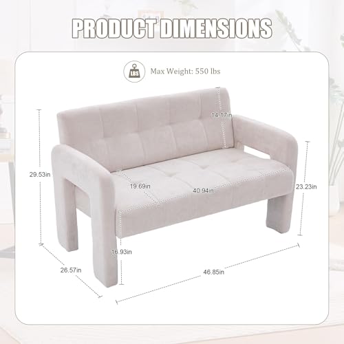 46.8" Modern Compact Loveseat, Chenille Upholstered Sofa with Dual Armrests - Small Two-Seater Lounge Couch for Small Spaces, Living Rooms, Bedrooms (Beige) - color: Beige