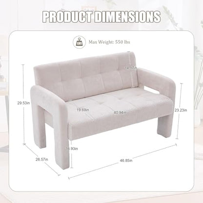 46.8" Modern Compact Loveseat, Chenille Upholstered Sofa with Dual Armrests - Small Two-Seater Lounge Couch for Small Spaces, Living Rooms, Bedrooms (Beige) - color: Beige