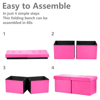 AmasSmile Footrest Ottoman Storage Bench,34" Velvet Folding Chest,Rose Red | Large Ottoman with Storage,Thicker Foam Padded Seat,Livingroom,Dorm,Bedroom,Entryway,Easy to install,34 x 13 x 13in - color: Rose-velvet