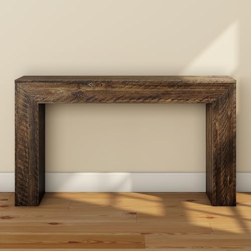 Plank+Beam Camden Console Table, 56 Inch, Rustic Barnwood Brown | Low-VOC Finish, Rustic Finish, Solid Wood - color: Rustic Barnwood, size: 56 Inch without Shelf