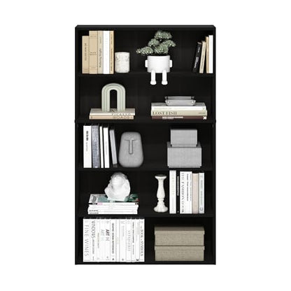 Furinno PASIR Book Shelf, 5-Tier Bookshelf, Bookcase with Open Shelf, 9.4 x 31.5 x 52.7, for Living Room, Bedroom, Home Office, Espresso - color: Espresso, size: 5-Tier