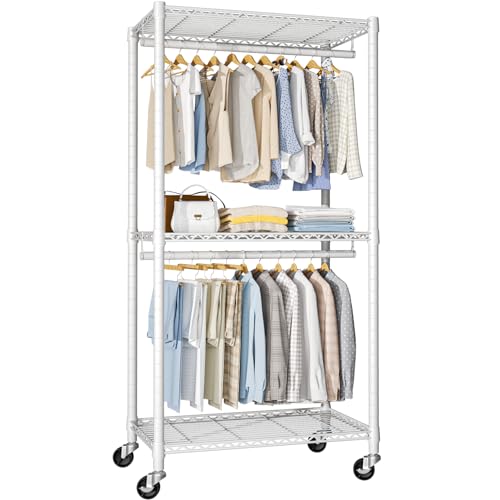 P1 Medium Heavy-Duty Portable Closet, 30" W x 14" D x 76" H, White | Metal Rolling Clothing Rack, Closet System with Wheels and Shelves for Hanging Clothes, Portable Wardrobe Organizer Storage - color: White, size: P1 Medium