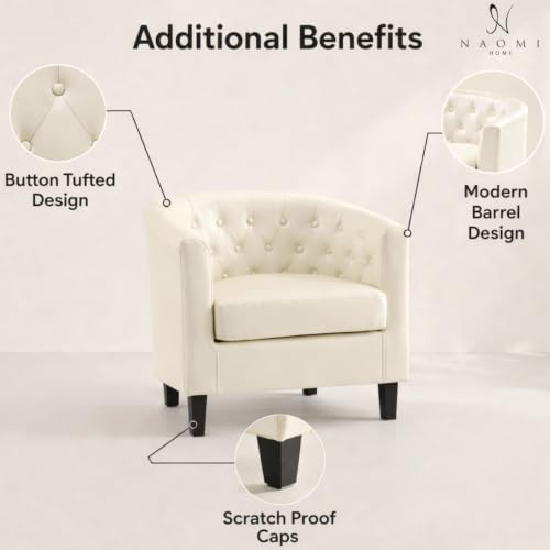 Naomi Home Emma Faux Leather Tufted Barrel Accent Chair - Cream | Solid wood frame, sturdy legs and easy-clean faux leather create lasting comfort for living room, bedroom or office. - color: Cream, style: Barrel