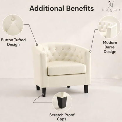 Naomi Home Emma Faux Leather Tufted Barrel Accent Chair - Cream | Solid wood frame, sturdy legs and easy-clean faux leather create lasting comfort for living room, bedroom or office. - color: Cream, style: Barrel