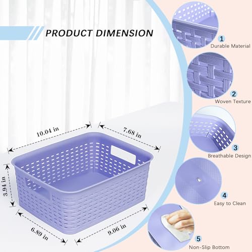 Plastic Storage Baskets for Cabinets, Household Pantry Organization with Handle,Organizer Bins for Room,Bathrooms,Under-Sink,Kitchen (Purple, S-3PACK) - color: Purple, size: S-3PACK