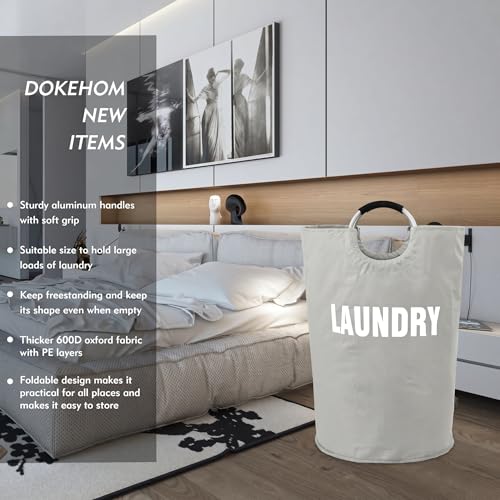 DOKEHOM 160L XX-Large Laundry Basket (7 Colors), Collapsible Laundry Bag, Foldable Laundry Hamper, Folding Washing Bin (Grey, XXL) | Freestanding tall washing bin & foldable laundry bag. Extra large clothes storage basket with durable sturdy handles - col