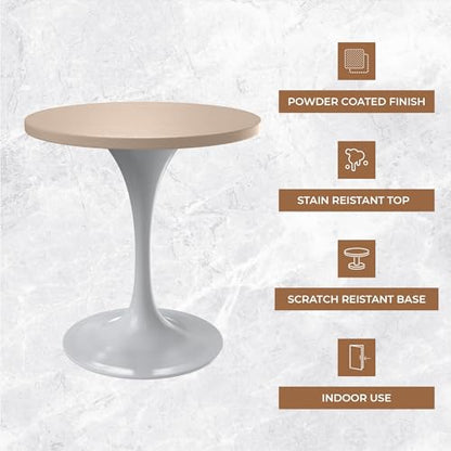 LeisureMod Verve Mid-Century Modern 27 Inch Round Dining Table, MDF Wood Tabletop with White Steel Pedestal Base, Contemporary Kitchen & Dining Room, Small Space Breakfast Table, Light Natural Wood - color: Light Natural Wood, size: 27 inch Wide