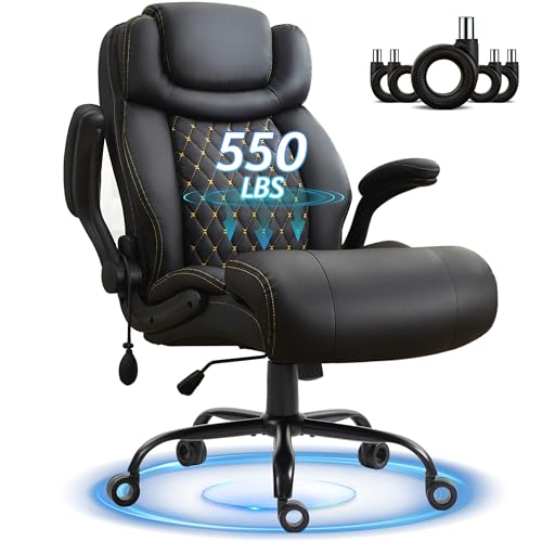 Office Chair, Big and Tall Executive Chair with Air-Lumbar Support, Breathable Desk Computer Chair with Adjustable Flip-up Armrests, Wide Cushion Seat Swivel Home Office Chair - color: Black