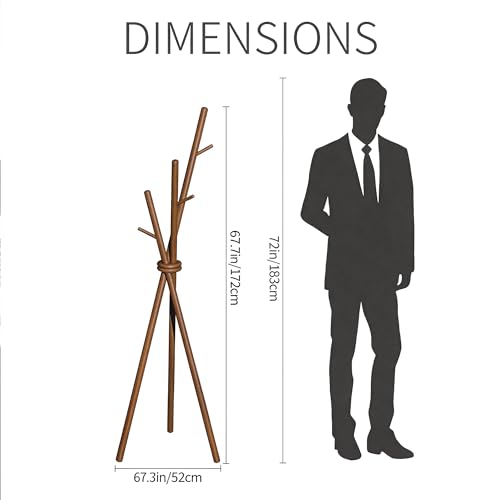VICITON Wooden Coat Rack, Tripod Coat Tree Freestanding with 3 Hooks for Clothes, Hats and Handbags, Coat Hanger Stand for Bedroom, Living Room, Entryway (Dark) - color: Dark