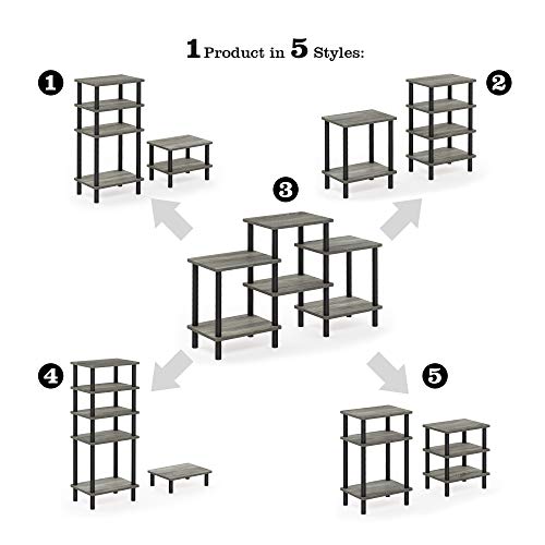 Furinno Turn-N-Tube DIY Multipurpose Combination Rack, French Oak Grey/Black - color: French Oak/Black, style: 6-Tiers with Round Tube