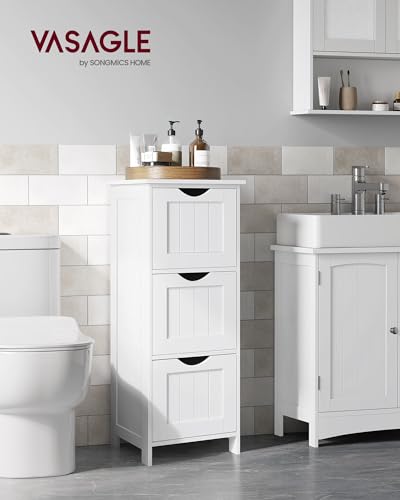 VASAGLE Floor Storage Cabinet, Freestanding Storage Unit with 3 Drawers, 11.8 x 12.6 x 31.9 Inches, for Bathroom, Living Room, Kitchen, Modern Style, Matte White UBBC050WH01S - color: White, size: 11.8"D x 12.6"W x 31.9"H