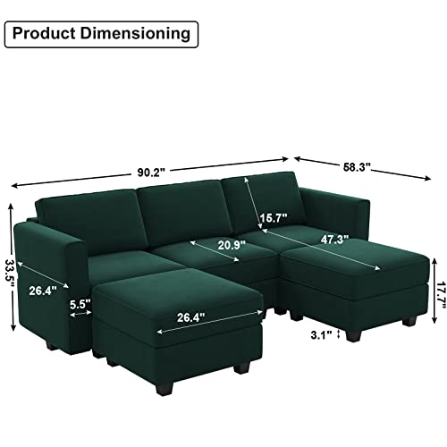 Belffin Modular Sectional Sofa with Double Chaise Velvet U Shaped Sofa Reversible Sectional Couch with Storage Green - color: Green, size: U Shape Sofa