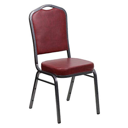 Flash Furniture Hercules Vinyl Crown Back Stackable Banquet Chair, Burgundy | Silver Vein Frame, Vinyl Upholstery - color: Burgundy Vinyl/Silver Vein Frame, size: Set of 1