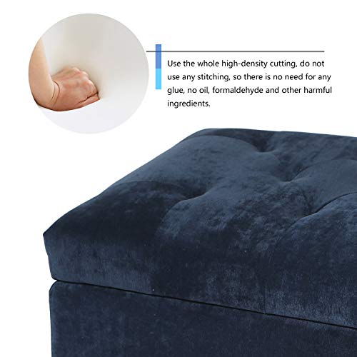 Adeco High End Classy Tufted Accents Rectangular Storage Bench Ottoman Footstool, Blue 24" * 17.5" * 17.7" - color: Royal Blue