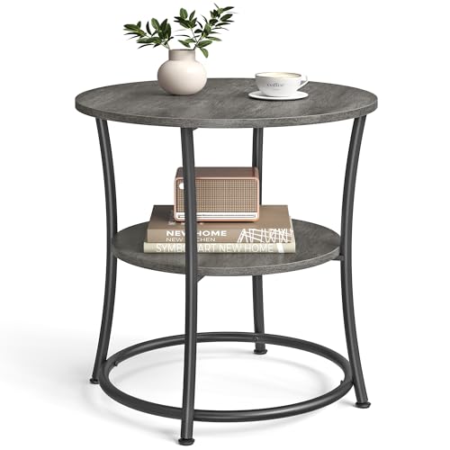 VASAGLE 21.7-Inch Round Side Table, 2-Tier End Table | Nightstand with Steel Frame, Spacious Top, for Small Spaces, Living Room, Bedroom, Misty Gray and Ink Black ULET056G68 - color: Misty Gray + Ink Black, style: Without Power Strip