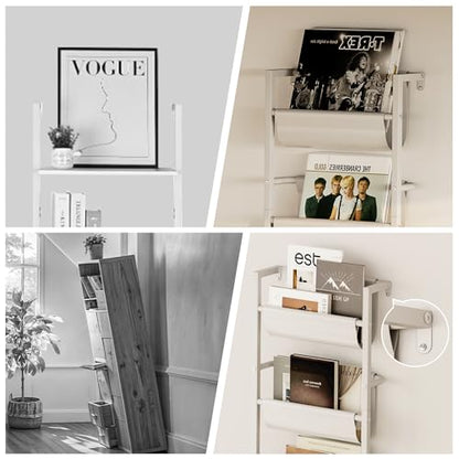 Homeiju Wall Mounted Kids Bookshelf with Storage Bin, 5-Tier Ladder Shelf, Suitable for Books, Toys, Magazines, Documents, Albums, White - color: White