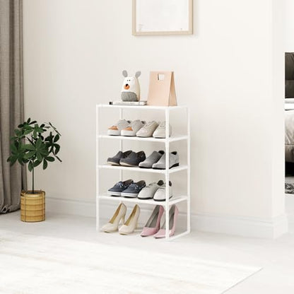 5-Tier Small Shoe Rack for Closet and Entryway, Narrow Shoe Shelf Organizer,Stackble Shoe Stand,Non-Woven Fabric Metal Free Standing Shoe Racks (White, 18" W x 9.9" D x 28.6" H) - color: White
