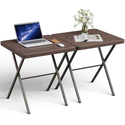 Folding Table 2 Pack, Portable Square Foldable Table No Assembly, Heavy Duty Steel Frame Indoor Outdoor Camping Patio Table, Picnic Card Table for Backyard, RV, Small Spaces - color: Coffee, size: 27inch-2 Pack