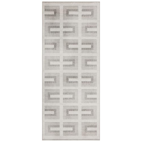 Machine Washable Area Rug Runner - Living Room Bedroom Bathroom Kitchen Entryway Office - Non-Slip Baking Low Pile Stain Resistant Premium - Modern Geometric - Remi - Beige 2'6" x 6' - color: Remi - Beige, size: 2'6" x 6' (Rectangular)