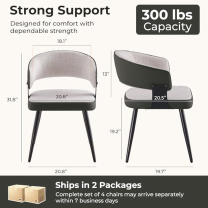 Dining Chairs Set of 4, Modern Woven Fabric Kitchen Chairs | Woven Fabric Upholstery, Curved Back, Metal Legs, Dining Room, Kitchen, Breakfast Nook, Restaurant, Cafe, Beige Woven - color: Beige Woven, size: Set of 4