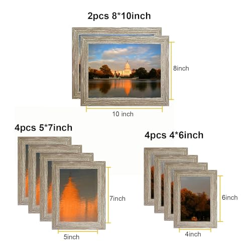 xnlkros Picture Frame Set 10 pack, Farmhouse Photo Frames, Gallery Wall Frame Collage, 8x10 5x7 4x6 Frames in 3 Different Finishes Picture Frames For Wall or Desk,Gray - color: Gray