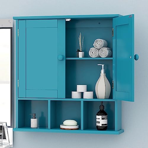 TaoHFE Turquoise Bathroom Cabinet,Bathroom Wall Cabinet with 2 Door | Adjustable Shelves,Over The Toilet Storage Cabinet,blue Bathrooms Cabinet Wall Mounted,Medicine Cabinets for Laundry - color: Turquoise