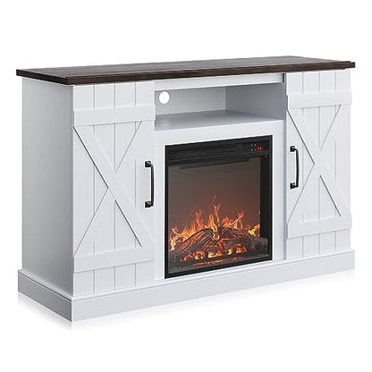 BELLEZE 47" TV Stand with 18" Electric Fireplace Heater & Media Entertainment Center Console Table for TV up to 50" with Open Storage Shelves & Cabinets - Veropeso (White) - color: White, style: 47" TV Stand/W 18" Fireplace