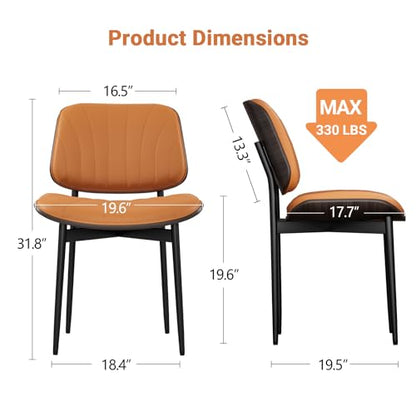 YaFiti Mid Century Dining Chairs Set of 2 with Walnut Bentwood, Orange | Ergonomic Walnut Backrest, Upholstered Waterproof PU Leather Seat, Stable Metal Legs, Adjustable Footpads, Apartment Friendly - color: Orange Scallop