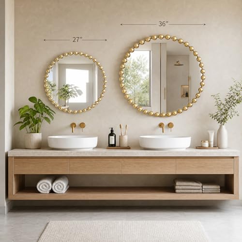 Madison Park 36 inch Gold Round Mirror, Round Mirrors for Wall Decor, Metal Frame Circle Mirrors for Bathroom, Living Room, Circle Wall Metal Art Mirror - color: Gold, size: 36"L x 36"W