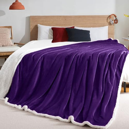 BEAUTEX Sherpa Fleece Throw Blankets Soft Fluffy Flannel Plush Cozy | Fuzzy Purple Cuddle Blanket for Couch, Bed, Sofa, Adults (50" x 60", Purple) - color: Purple, size: Throw-50"x60"