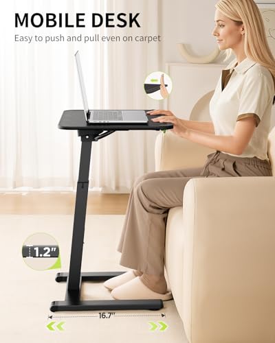 SAIJI Sturdy TV Tray Table with Wheels, Heavy Duty Metal TV Trays for Couch | Height & Tilt Adjustable Desk for Bed, Sofa, Recliner, Portable Small Foldable Tables, Rolling Tray for Eating in Living Room - size: 21.6"x 15.5"
