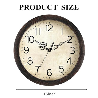 KECYET 16" Wall Clock Large Battery Operated Quartz Silent Quartz (Bronze) | Kitchen Clock Living Room Retro Rustic Kitchen Bathroom Home Office Bronze - size: 16 Inch