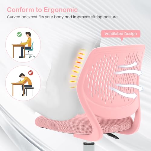 GIANTEX Kids Desk Chair, Adjustable Children Study Chair, Swivel Armless Mesh Task Office Chair, Computer Desk Chair with Adjustable Height & Lumbar Support, Pink - color: Pink