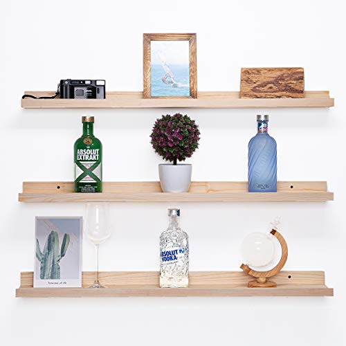 AZSKY 36 Inch Picture Ledge Shelf Solid Wood Large Floating Shelves Wall Mounted Rustic Natural Shelves for Home, Living Room, Bedroom, Bathroom, Office 3 Same Sizes - color: Natural, size: 36in set 3