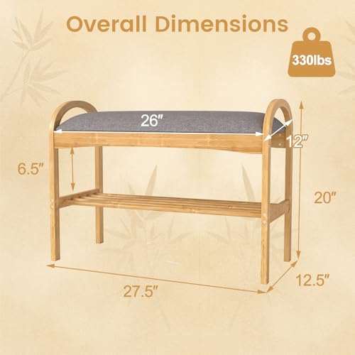 GOFLAME Bamboo Shoe Rack Bench, 2-Tier Entryway Bench with Padded Seat Cushion and Storage Shelf, Shoe Rack Organizer for Hallway, Bedroom, Living Room - style: Without Storage