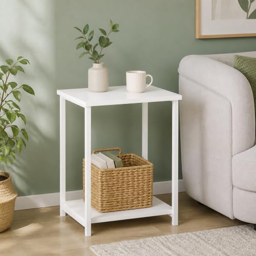 2-Tier Modern End Table with Metal Frame, Open Shelf Night Stand, Easy Assembly Side Table, Bedside Table, for Bedroom, Living Room, White - color: White/White, size: 2 Tier