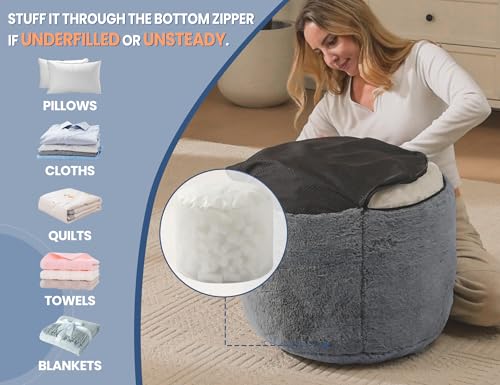 WSOFRLAC Pouf Ottoman Foot Rest 26"x18" Footstools and Ottomans Small with Filling Cream, Small Beige Ottoman Foot Rest Ivory Poofy Stool Soft Poofs/Ottomans Furniture Living Room Ottom Footstool - color: Beige, size: 26"D x 26"W x 18"H