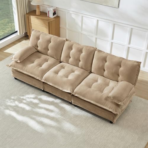 107.8" Modular Sectional Sofas for Living Room,Roomy Tufted 3 Seater Cloud Couch with Deep Seat,Modern Comfy Chenille 3 Seat Cloud Sofa for Bedroom,Apartment - color: Light Coffee, size: 3 Seater