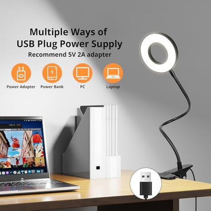 Woputne Desk Lamp Clip on Light for Bed Book Reading (Black) | 10 Dimmable Brightness 3 Light Modes Desk Lights for Home Office Clamp Bedside Lamp for Painting, Craft, Study - size: Black-1 Piece-Standard-Classic