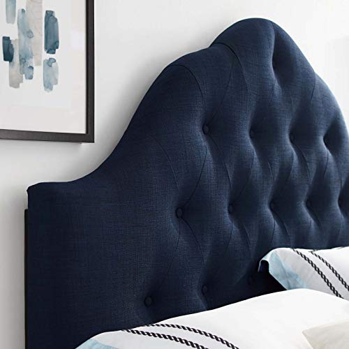 Modway Sovereign Tufted Button Linen Fabric Upholstered Queen Headboard in Navy - color: Navy, size: Queen