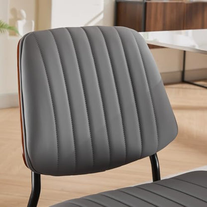 Dining Chairs Set of 2, Mid-Century Modern Upholstered PU Leather Chairs | with Walnut Bentwood Back and Metal Legs Adjustable Feet for Kitchen Dining Living Room, Gray Vertical Stripes - color: Gray Vertical Stripes