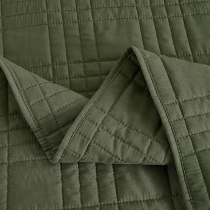 Chezmoi Collection Kingston Queen Size Bedspread Set, 3-Piece Olive Green Oversized Quilted Microfiber Lightweight Bedspread Coverlet (100"x106") for All Seasons - color: Olive Green, size: Queen