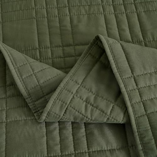 Chezmoi Collection Kingston King Size Bedspread Set, 3-Piece Olive Green Oversized Quilted Microfiber Lightweight Bedspread Coverlet (118"x106") for All Seasons - color: Olive Green, size: King