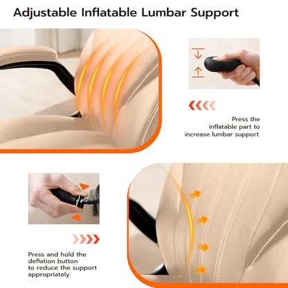 Ylzyxal Office Desk Chair, Ergonomic Computer Chair with Padded Flip-Up Arms and Adjustable Lumbar Support, PU Leather Executive Chair with Tilt Lock and 360° Swivel Rolling Wheels for Work, Study - color: Beige