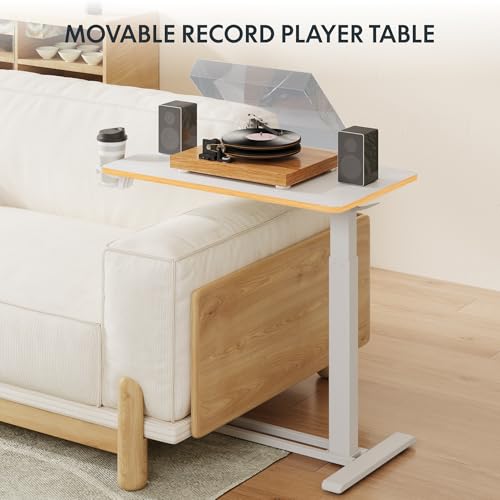 FLEXISPOT H7 32" Pneumatic Height-Adjustable Overbed Table with Wheels | C-shaped bedside table TV Tray,Medical End Side Table,Laptop desk for Hospital Home office use,31.5"Wx17.7"D,White Maple - color: White Maple, size: Large