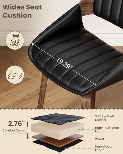 REONEY 360° Swivel Dining Chairs Set of 2, Mid-Century Modern Kitchen Chair | with Walnut Bentwood Back and Legs, Upholstered PU Leather for Dining Room, Kitchen, Restaurant, Cafe, Black - color: Black Vertical Stripes