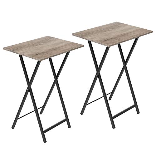 HOOBRO Folding TV Tray Tables, Set of 2 Side Table for Small Space, Industrial Snack Tables for Eating at Couch, Stable Metal Frame, Easy Assembly, Space Saving, Greige and Black BG25BZ01 - color: Greige + Black