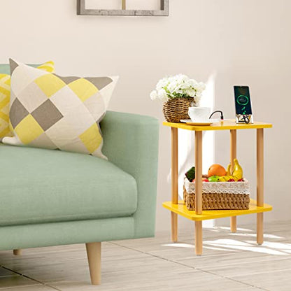 FORAOFUR End Table Nightstand with USB Ports and Outlets | Clean Scandinavian-inspired design, USB &outlets, lightweight and portable, scratch-resistant coating, holds up to 50 lbs - color: Yellow
