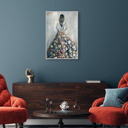 Oliver Gal Girl with Flower Thoughts Canvas Print Wall Art for Living Room, Bedroom, and Bathroom, 24" x 36", White Floater Frame - color: White Floater Frame, size: 36"L x 24"W