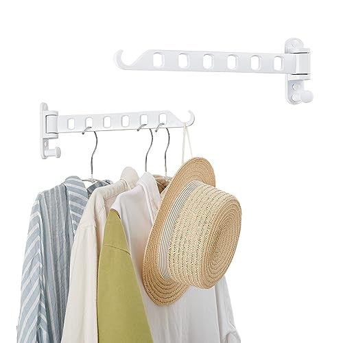 JOOM Laundry Drying Rack Wall Mounted Clothes Drying Rack Clothes Hanger White - color: White, size: two pack